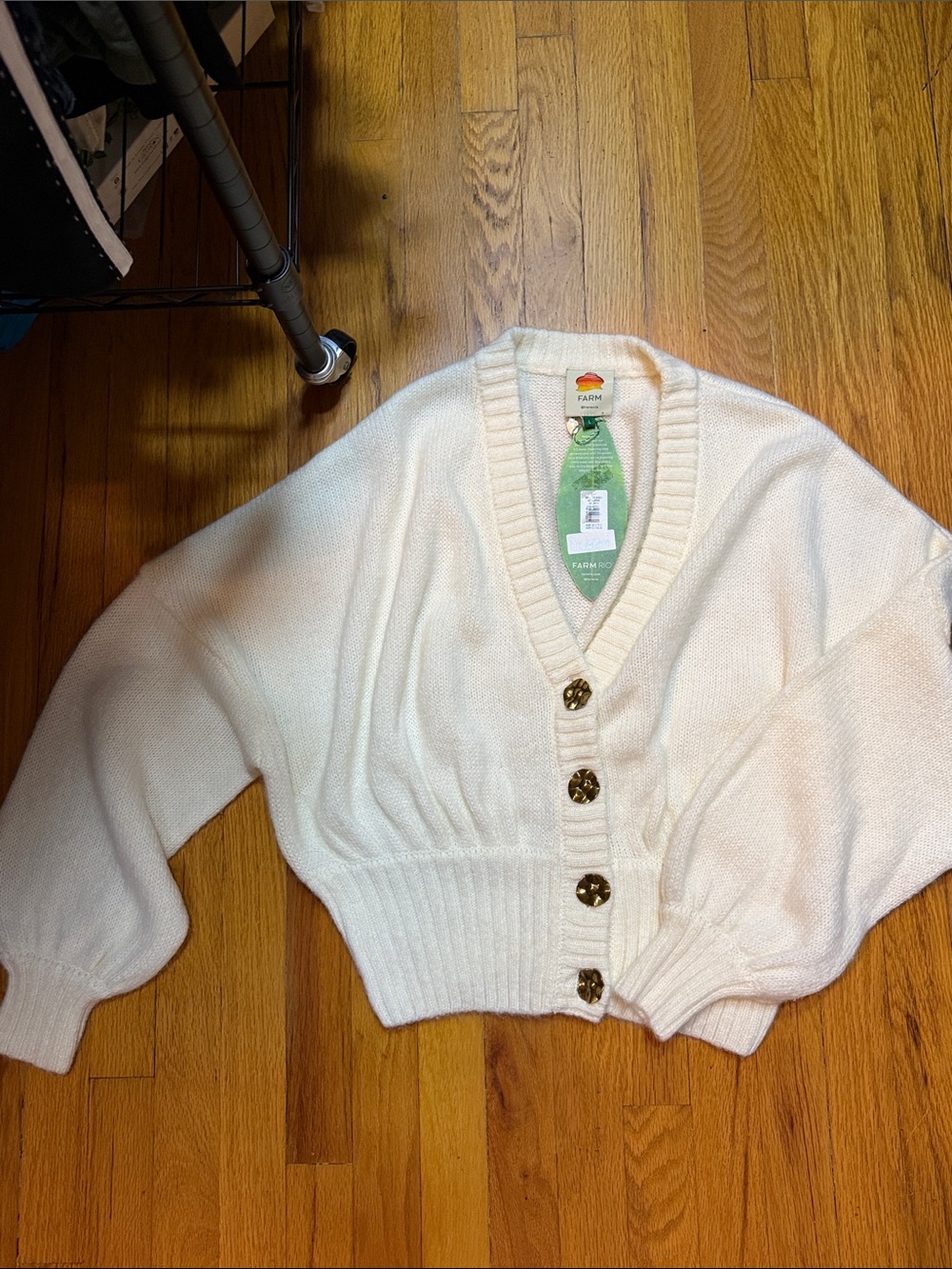 FARM Rio Cream V-Neck Button Cardigan
